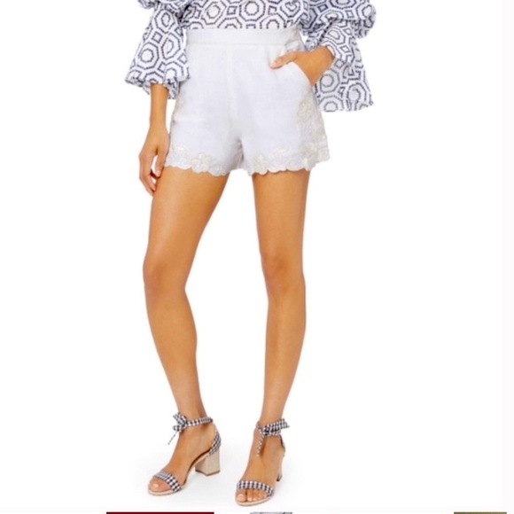INTERMIX KAYLA EMBROIDERED WHITE COTTON LINEN BLEND SHORTS FULLY LINED SIZE 4 - Picture 6 of 16
